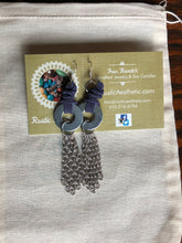 Blue Faux Leather & Silver Washer Earrings