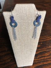 Blue Faux Leather & Silver Washer Earrings